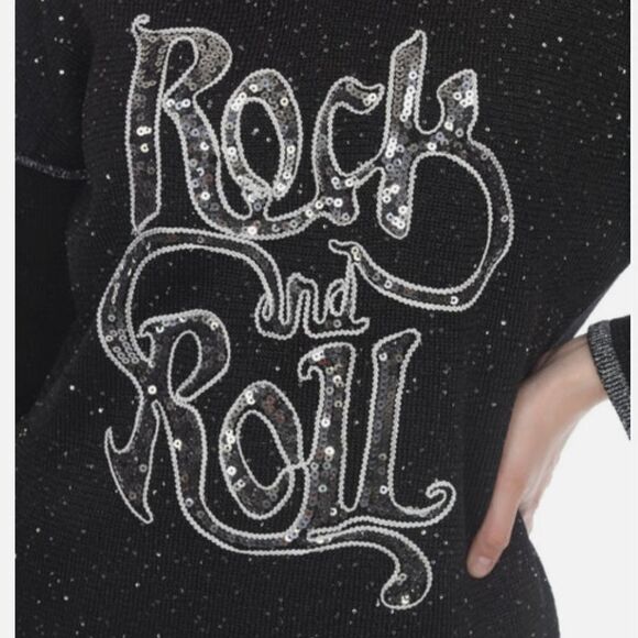 BLACK/SILVER SEQUINED ROCK AND ROLL SWEATER - Picture 2 of 10